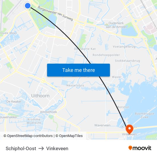 Schiphol-Oost to Vinkeveen map