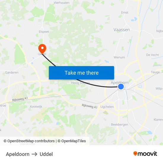 Apeldoorn to Uddel map