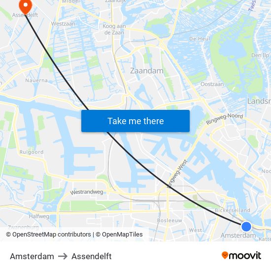 Amsterdam to Assendelft map