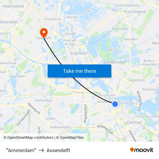 ""Amsterdam"" to Assendelft map