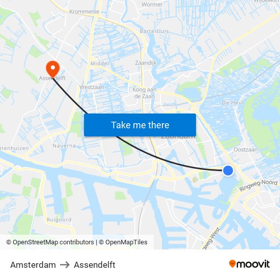 Amsterdam to Assendelft map