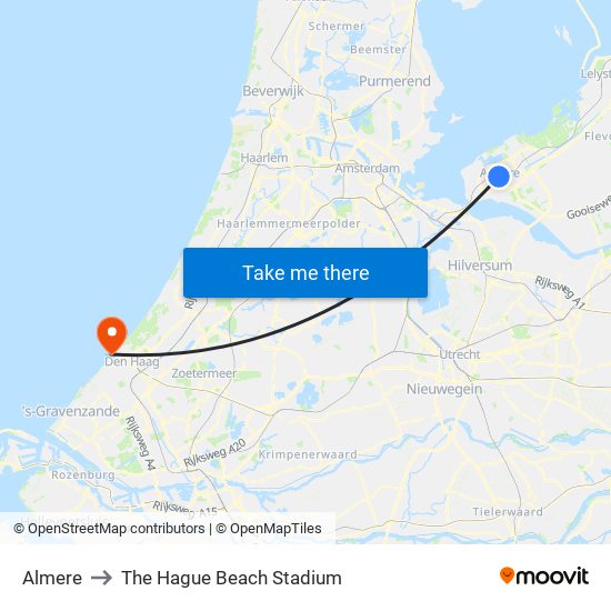 Almere to The Hague Beach Stadium map