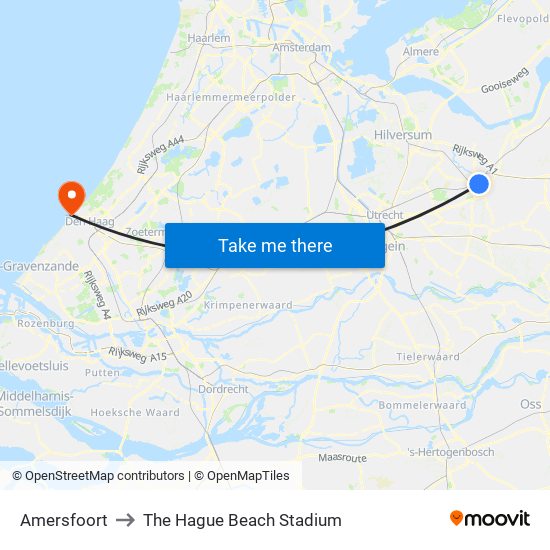 Amersfoort to The Hague Beach Stadium map