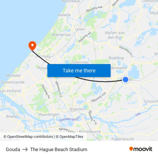 Gouda to The Hague Beach Stadium map