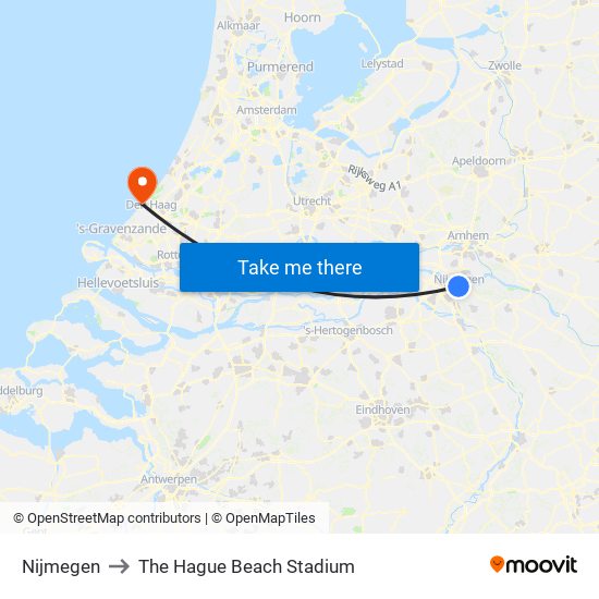 Nijmegen to The Hague Beach Stadium map