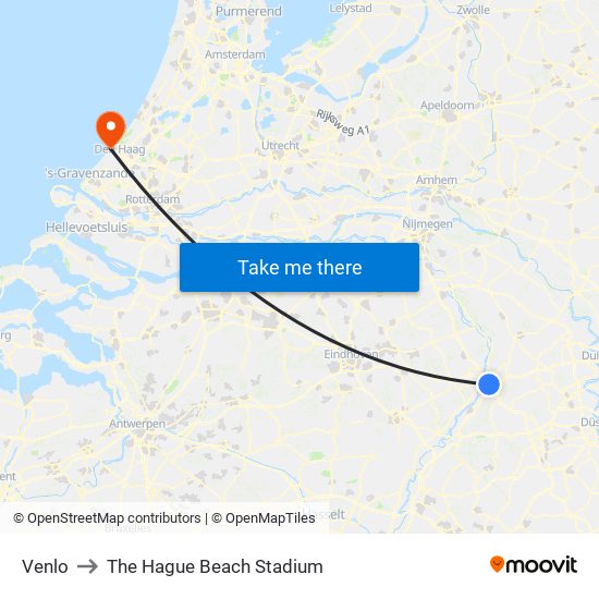 Venlo to The Hague Beach Stadium map