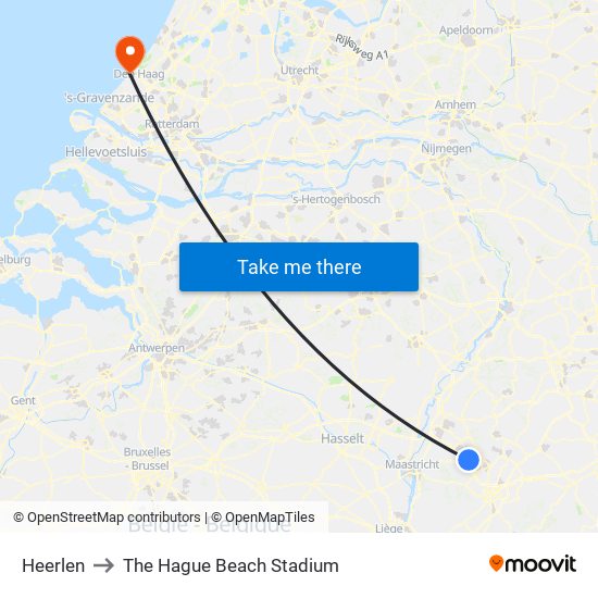 Heerlen to The Hague Beach Stadium map