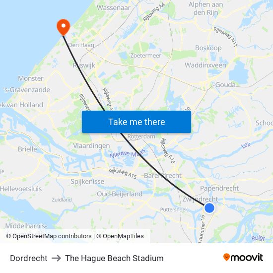 Dordrecht to The Hague Beach Stadium map