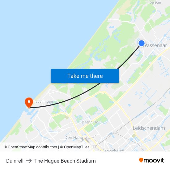 Duinrell to The Hague Beach Stadium map