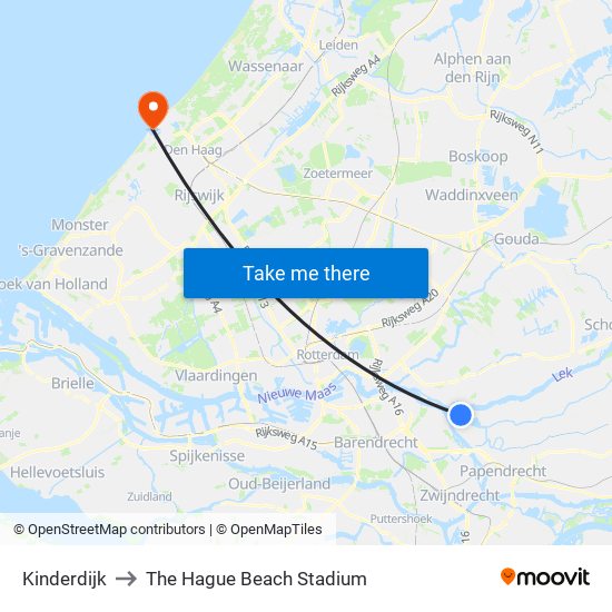 Kinderdijk to The Hague Beach Stadium map