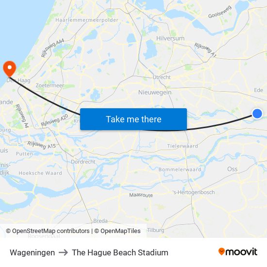 Wageningen to The Hague Beach Stadium map