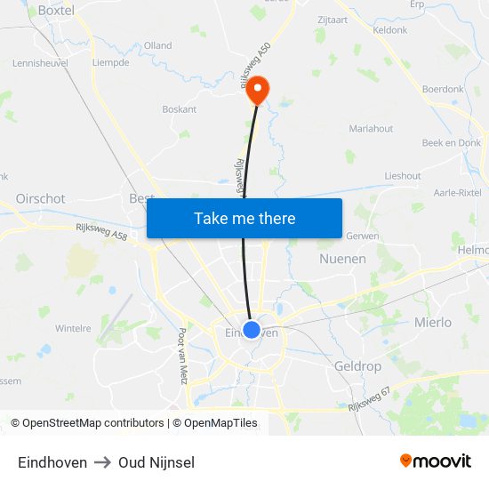 Eindhoven to Oud Nijnsel map