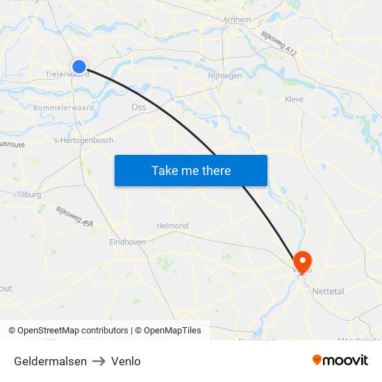 Geldermalsen to Venlo map