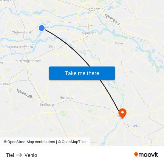 Tiel to Venlo map