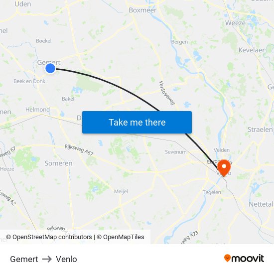 Gemert to Venlo map