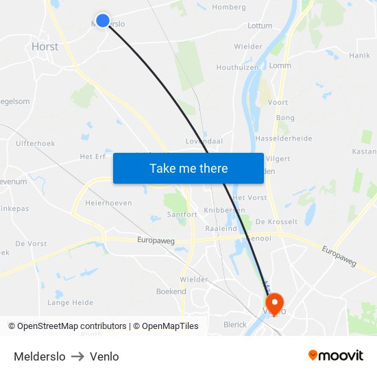 Melderslo to Venlo map