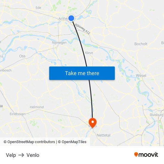 Velp to Venlo map