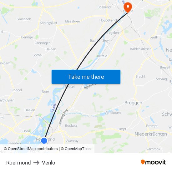 Roermond, Neerstraat to Venlo map