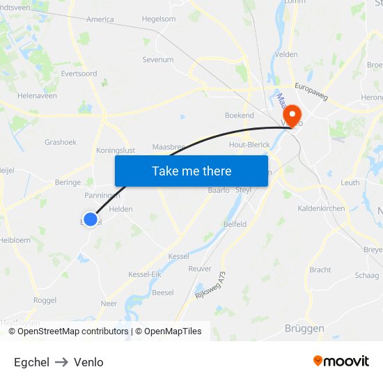 Egchel to Venlo map