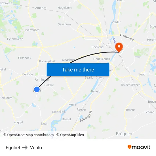 Egchel to Venlo map