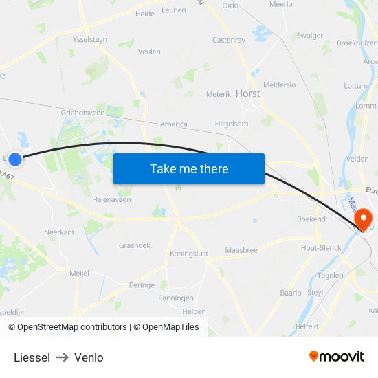 Liessel to Venlo map