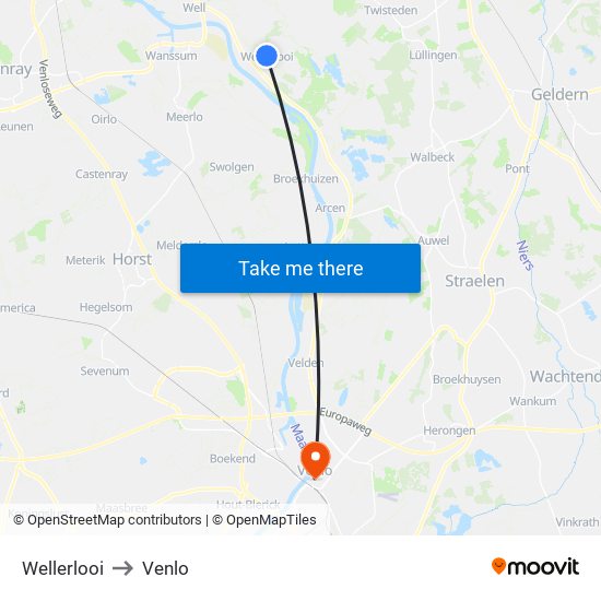 Wellerlooi to Venlo map