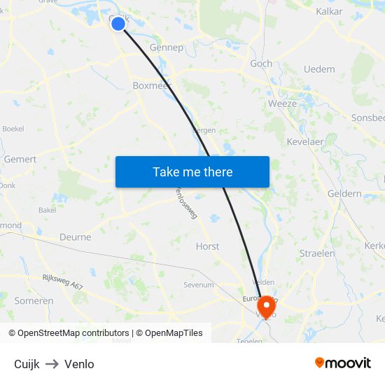 Cuijk to Venlo map