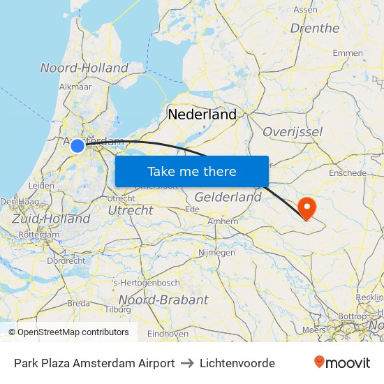 Park Plaza Amsterdam Airport to Lichtenvoorde map