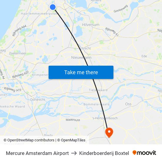 Mercure Amsterdam Airport to Kinderboerderij Boxtel map