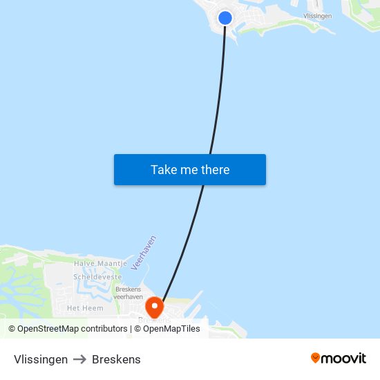 Vlissingen to Breskens map