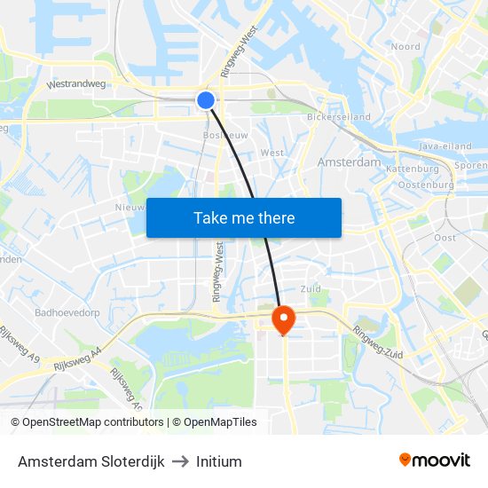 Amsterdam Sloterdijk to Initium map