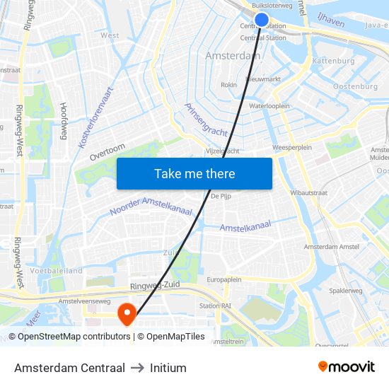 Amsterdam Centraal to Initium map