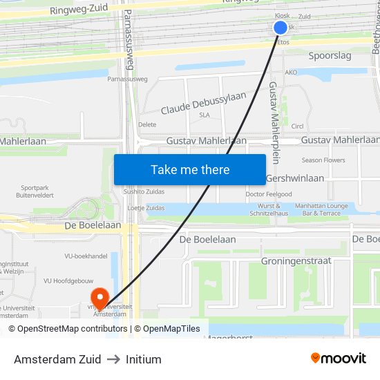 Amsterdam Zuid to Initium map