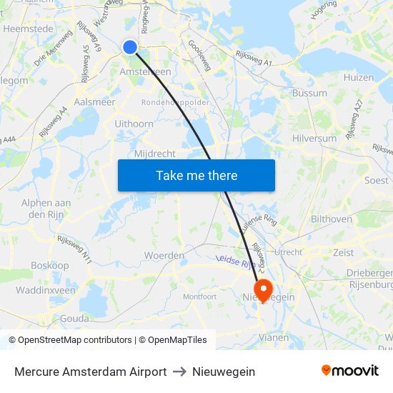 Mercure Amsterdam Airport to Nieuwegein map