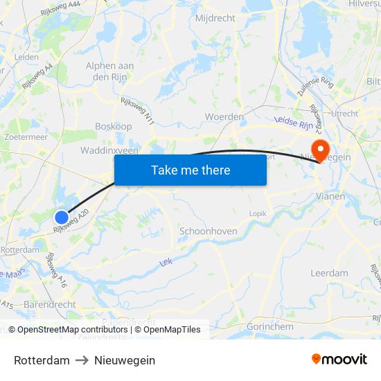 Rotterdam to Nieuwegein map