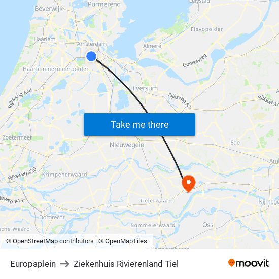 Europaplein to Ziekenhuis Rivierenland Tiel map