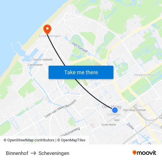 Binnenhof to Scheveningen map