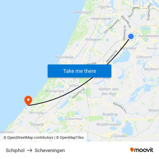 Schiphol to Scheveningen map