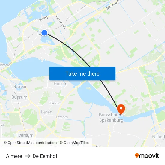 Almere to De Eemhof map
