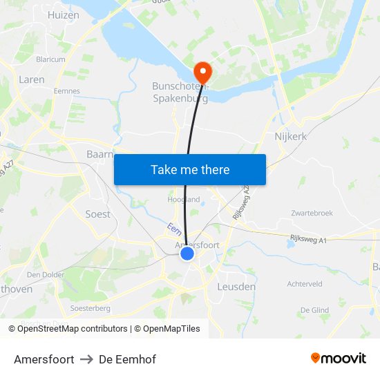 Amersfoort to De Eemhof map