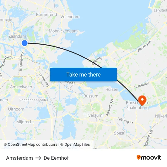 Amsterdam to De Eemhof map