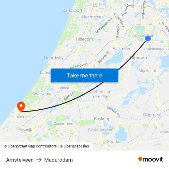 Amstelveen to Madurodam map