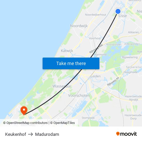 Keukenhof to Madurodam map