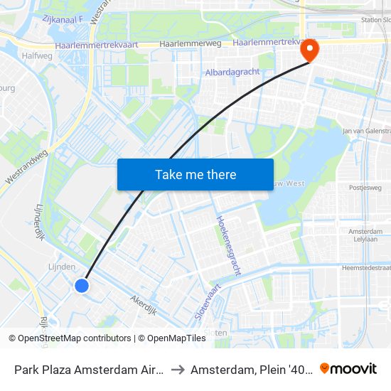 Park Plaza Amsterdam Airport to Amsterdam, Plein '40-'45 map