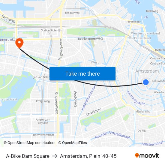A-Bike Dam Square to Amsterdam, Plein '40-'45 map