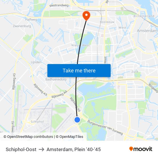 Schiphol-Oost to Amsterdam, Plein '40-'45 map