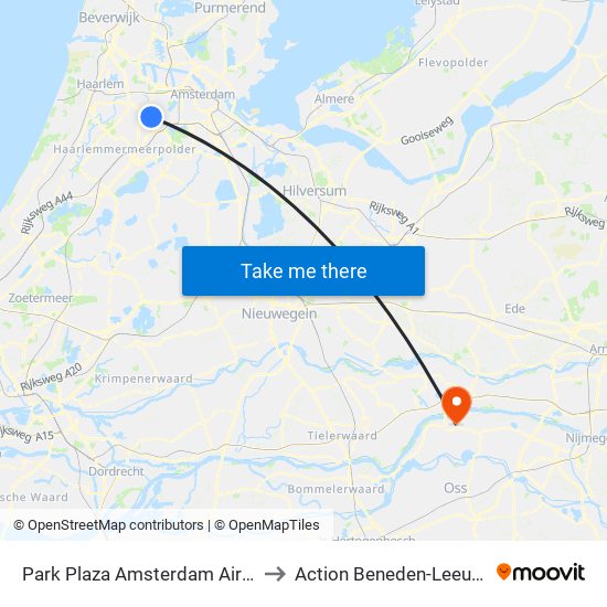 Park Plaza Amsterdam Airport to Action Beneden-Leeuwen map