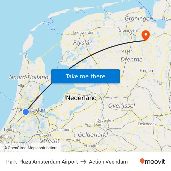 Park Plaza Amsterdam Airport to Action Veendam map