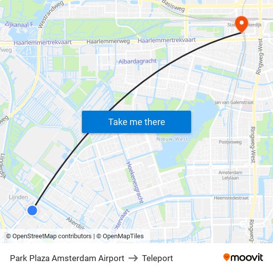 Park Plaza Amsterdam Airport to Teleport map