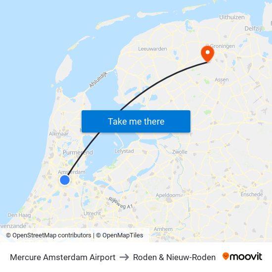 Mercure Amsterdam Airport to Roden & Nieuw-Roden map